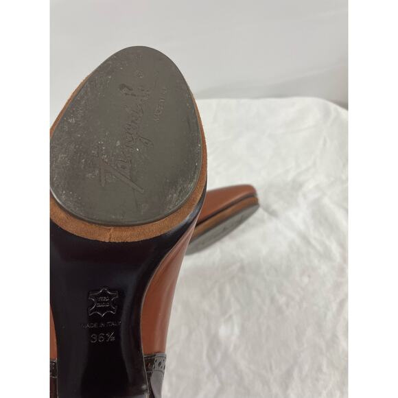Vintage Italian Leather Heels Pumps Jacopo Size 36.5/6US Brown Color Block Women - Picture 6 of 8